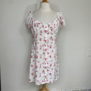 3/$25 TRIXX White Floral Rosette Scoop Neck Button Mini Dress Sz XL Cottagecore